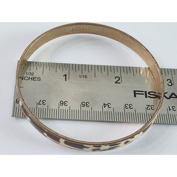 EUC J.Crew Enamel Cream & Brown Pattern Gold-Tone Bangle Bracelet - Picture 5 of 5